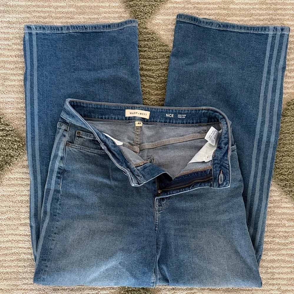 Warp + Weft Blue Wide-Leg Jeans with Tonal Side Stripes - Picture 2 of 3